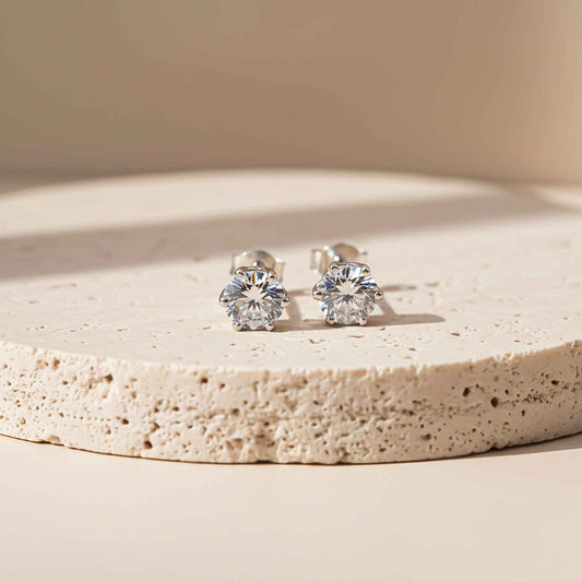 Silver Sparkle White Zircon Stud Earrings