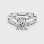 2 CTW Cushion Cut Lab Grown Diamond Engagement Ring, Twin Shank
